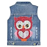 Yao Kleine Mädchen Jeans Weste Frühling Herbst Pailletten Eule Weste Mantel (Eule, 8-9 Jahre)