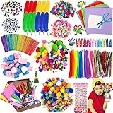 MULEVIP Bastelset Kinder 1500+Pcs Kunst und DIY Handwerk für Kinder, Bastelzubehör Scrapbooking Bastelset Glitter Pompons,Federn,Knöpfe, Pailletten,Pfeifenreiniger,Perlen,Geschenk für Kinder