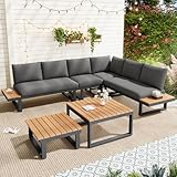 Gartenmöbel Set, Balkonmöbel mit Sofa und Zwei Couchtisch, Ecksofa mit Verstellbarer Neigungsfunktion (5-stufig, bis 55°), Lounge Möbel Outdoor mit Cushion, Verzinkte Stahlrohre (Zwei Couchtischen)