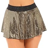Yihuimin Damen Minirock Pailletten Glitzer Partyrock Mittlere Taille Freizeitrock Faltenrock Disco 70er 80er GoGo Rock Nachtclub Gold XXL