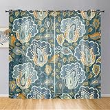 Highdi Voile Vorhänge mit Ösen 2er Set, Boho Transparente Gardinen für Wohnzimmer Ösenschal Halbtransparent Ösenvorhang für Moderne Schlafzimmer (Paisley,W140 x H244 cm)