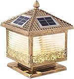 Beleuchtung Solar Säulenleuchte für den Außenbereich, Lampenschirm aus Glas, Säulenkappenleuchte für den Außenbereich, wasserdichte Lampen für die Landschaftsgestaltung von Zäunen und Terrassen (15,