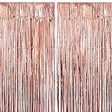 Jonami 2 Lametta Vorhänge Rosegold, Folie Fransen Vorhang Schimmer, Metallic Tinsel Vorhange Hintergrund Fringe Glitzervorhänge Fransenvorhang Metallfolie fur Party Deko Geburtstagsdeko -2stk-