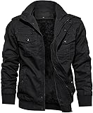 TACVASEN Herren Fleecejacke Warme Jacke Winter Thermojacke Gefüttert Übergangsjacke Militär Feldjacke Cargojacke (XXL, Schwarz)
