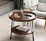 johgee Beistelltisch Holz Rund mit 2 Etagen, Couchtisch Holz, Wohnzimmertisch, Obere Tischplatte Beistelltisches 50 cm Ø, Höhe 60 cm, Geeignet für Arbeitszimmer