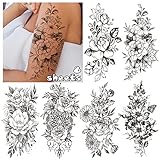 LEADTEAM Fake Tattoos, Temporäre Tattoos 3D Tattoo Aufkleber Rose Tattoo Blume Tattoo Arm Tattoo, Klebe Erwachsene Tattoo Tatoos Aufkleben Damen Fake Frauen Party Halloween Deko Geschenk