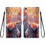 KARTXITAI Hülle Kompatibel mit Huawei P8,Leder Handyhülle mit Kartenfach Geld Slot Ständer PU Ledertasche Wallet Flip Magnetische Muster Schutzhülle-Fuchs,Schmetterling