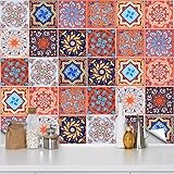 QUCUMER 30 Stück Fliesenaufkleber 15x15CM Klebefliesen Bunt Fliesen Sticker Selbstklebend Fliesensticker Fliesenfolie Wasserfest Mosaikfliesen Marokkanischer Fliesen Aufkleber für Küche Bad Deko
