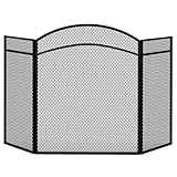 HOMCOM Kaminschutzgitter, Klappbares Funkenschutzgitter mit 3 Paneelen, Ofenschutzgitter für Wohnzimmer, Metall, 96 x 60 cm, Schwarz