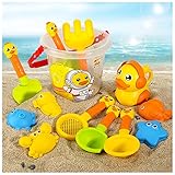 Strand Sandspielzeug Set, 14 Stück Sandkasten Spielzeug Set mit Sand Förmchen, Eimer, Schaufeln, Gießkanne Sandspielzeug Set für Kinder,Sandspielzeug ab 1 jahr
