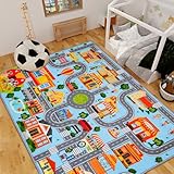 Autoteppich für Kinder, Kinder-Auto-Spielmatte, extra rutschfester Verkehrsstraßenteppich für Kinder, pädagogische Automatte mit Stadtplan für Spielzimmer, Jungen-Schlafzimmer (150X100CM, Blue Sky)