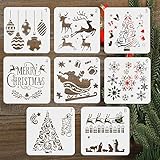 8 Stück Schablonen Weihnachten, BTORER Wiederverwendbarer Zeichenschablonen Malschablonen aus Kunststoff, Christmas Stencil für Scrapbooking Fotoalbum, DIY Weihnachtsdekoration Papier Karte Deko