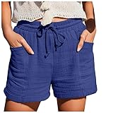 Generisch Damen Kurze Hose Sommer Mode Lässige Musselin Shorts mit Taschen Sport Laufhose Kordelzug Stretch Weite Stoffhose Freizeit Sportshorts