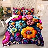 Bettdecke 240X220 Strickblumen Druck 4 Jahreszeiten Bettdecken,Quilted Steppbettdecke 200Gsm Mikrofaser Füllung Steppdecke Bettdecke Waschbar Antiallergisch Decke Mit 2 Kissenbezüge