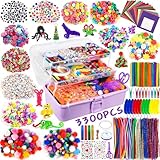 Purpledi 3300+ Stück Bastelsets für Kinder Bastelmaterial in Bastelkoffer, DIY Bastelzubehör Bastelbedarf Material Set, Basteln Geschenk für Geburtstag,Weihnachten, Bastelset Kinder ab 3 4 5 6 7 Jahre