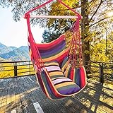 Bester Hängesessel mit Seil, bequeme Hängestühle aus Baumwoll-Leinen, Veranda-Stuhl mit 2 weichen Kissen, für Schlafzimmer, jeden Innen- und Außenbereich (grün) (rot)