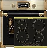Kaiser Pyrolyse Backofen EH 6427 AD+KCT 6195 IEm, Retro Pyrolyse Einbau Backofen 73L +Induktions-Kochfeld, Retro Induktionskochfeld, Metallplatten Bronze,4 QickHeat
