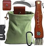 LEKEFETO Pilzmesser mit Bürste und Lineal: Pilz Jagdtasche, Pilzmesser mit Bürste, Taschenmesser mit Canvas Schwammerlmesser, Klappmesser Messer Netzfuttertasche, Khaki