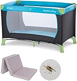 hauck Baby Reisebett Set Dream n Play mit extra Alvi Komfort Matratze und Moskitonetz - faltbares Kinder Babyreisebett mit Tasche - Waterblue