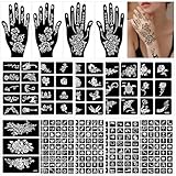 Henna Schablonen, 247 Stück Temporäre Henna Tattoo Schablonen, 14 Blätter Henna Tattoo Set für Frauen Mädchen Teens Face Paint Body Art