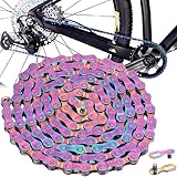 SQAQS 6 7 8 Fach Fahrradkette, Bunte Galvanik-Kohlenstoffstahlkette für Rennrad-Mountainbikes, 116 Glieder Kette, mit 2 Magischer Schnalle, Fach Fahrrad Kette, Empfindliche, Rainbow MTB Kette