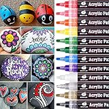 wonsar Acrylstifte Marker Stifte, 12 Farben Wasserfest Acrylstifte für Steine Bemalen, Acrylfarben Stifte für Glas Kinder DIY Keramik Porzellan Metall Kunststoff Holz, Leinwand (Medium Spitze)