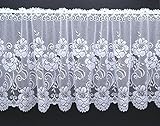 Scheibengardine aus hochwertigem Jacquard mit Blumen in rein weiß Panneaux mit gebogter Kante - auch als Store erhältlich - Bistrogardine Rosen Bordüre Gardine Typ318 HxB 52x145 cm
