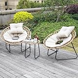 NALONE Gartenmöbel Set Mit gehärtetem Glastisch, 2 Kissen und Kissen, Rattan gartenmöbel Set Ideal für Garten, Hinterhof
