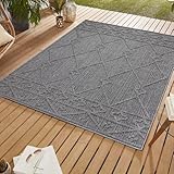 SIMPEX Outdoor Teppich, Berber Design, Teppich Grau, 240 x 340 cm, Teppich Boho-Stil, Küche, Balkon, Terrasse, Garten, Picknick
