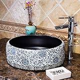 JKJZSALJ Waschbecken für Badezimmer, Aufsatzwaschtisch, Keramik-Waschbecken, Blau und Weiß, Waschbecken aus Porzellan, Keramikwaschbecken zum Aufstellen, Waschbecken für Badezimmer
