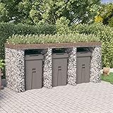 Abfalleimer aus verzinktem Eisen, Gabionen, für Garten, Outdoor, Terrasse, 270 x 91 x 120 cm, Mülltonne, Aufbewahrungsversteck, Heim- und Gartenorganizer mit 3 Behältern