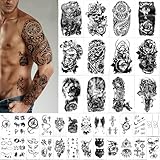 Yazhiji 36 Blatt Temporäre Tattoos Aufkleber, 12 Blatt Gefälschte Körper Arm Brust Schulter Tattoos für Männer oder Frauen mit 24 Blatt Winzige schwarze