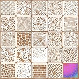 MWOOT 24 Stück Mixed Malschablonen, Geometrische Leoparden Blumenmuster Kunststoff Schablonen Vorlagen für Wand Boden Möbel Deko, Schablonen Textilgestaltung, DIY Scrapbooking Karten Handwerk(10x10cm)