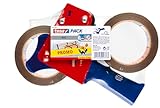 tesa tesapack Extra Strong und Handabroller im Set mit 2 besonders reißfesten PVC-Klebebändern - Braun - 66 m x 50 mm