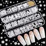 EBANKU 3D Acryl Blumen für Nägel Fünfblättrige Blumenornamente Nageledelsteine Weiße Blume Nail Art Charm Nagelblume Perle Kaviar Perlen Glitzer für Nail Art Dekoration (A)