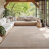 HomebyHome Teppich Wohnzimmer, Schlafzimmer, Wintergarten, Kurzflor Beige, Hoch-Tief-Effekt, weich & waschbar, Outdoor geeignet, pflegeleicht, 160x230 cm