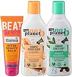Balea x no planet b 3er-Set Haarpflege: Hitzeschutzbalm BEAT THE HEAT (125 ml) + Shampoo INTENSE REPAIR Tiefenpflege mit Aprikosenkernöl (300 ml) + Shampoo GLANZ & KRAFT mit Kaffeeöl (300 ml), 725 ml