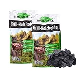 BIOGRILL Grill Holzkohle 5 kg (2 Packungen je 2,5 kg) aus Buche/Eiche/Esche – BBQ Kohle für Holzkohlegrill, Steakhouse – Premium Qualität, Hartholz Grillkohle für Perfektes Grill, Extra Lange Glut