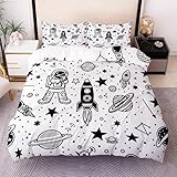 Bettwäsche 135x200 Rakete Bettbezug Planet Bettwäsche-Sets Mikrofaser, 1 Bettbezüge und 2 Kissenbezüge 80x80 cm, Bettwaesche 3 Teilig Mit ReißVerschluss