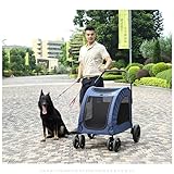 bimiti Hundewagen Heavy Duty Hundekinderwagen Faltbarer Hundebuggy mit 4-Rädern und Verstellbarem Griff, Mesh Dachfenster Hundetrolley Pet Stroller für eine Vielzahl von Straßen, Blau