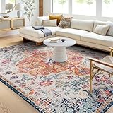 Livabliss Asmara Vintage Teppich groß - Teppich Wohnzimmer 160x220 cm, Esszimmer, Schlafzimmer, Orientalischer Teppiche Boho Style - Carpet Living Room, Bunter Muster, Blau und Orange