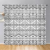 Highdi Voile Vorhänge mit Ösen 2er Set, Boho Transparente Gardinen für Wohnzimmer Ösenschal Halbtransparent Ösenvorhang für Moderne Schlafzimmer (Graues Dreieck,W140 x H275 cm)
