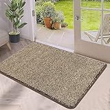 Pauwer Schmutzfänger Saugfähige Fußmatte Türvorleger Waschbare rutschfeste Eingangsmatte Sauberlaufmatte Flur Teppich Schmutzfangmatte Türmatte Innen und Außen (45X70cm, Khaki)