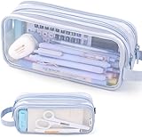 Großes transparentes Netz-Federmäppchen, 2 Fächer, multifunktionales Federmäppchen, transparente Make-up-Tasche für Teenager, Studenten, College, Business, Reisen, Büro, Erwachsene (blau)