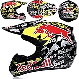 SMTSEC Motorradhelm Cross Damen Herren Full Face MTB Helm Motocross Helm DOT/ECE-Zertifizierter Mit Schutzbrillen Maske Handschuhe Downhill Helm Mopedhelm Schutzhelm Für Cruiser Chopper,Black/D-M