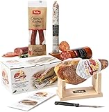 Spanisches Tapas Party Deluxe Set | Mini Serrano Schinken (1kg) mit Ständer & Messer + Chorizo, Lomo & Fuet | Gourmet Geschenkkorb & Feinkost aus Spanien
