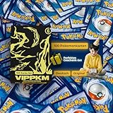 Pokemon Karten original Paket mit 100 verschiedenen Pokemonkarten deutsch - Sammelkarten Set inkl. Holo + Schachtel - kompatibel mit Pokemon Karten Gold original