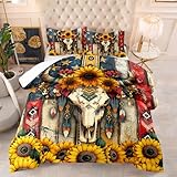 Bettdecke 230X260 Sonnenblumenkuh Druck 4 Jahreszeiten Bettdecken,Quilted Steppbettdecke 200Gsm Mikrofaser Füllung Steppdecke Bettdecke Waschbar Antiallergisch Decke Mit 2 Kissenbezüge