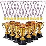 THE TWIDDLERS 12 Sportfest Goldmedaillen & 12 Mini Pokale Trophäen für Kindergeburtstag, Medaille für Schulspiele, Fussball & Feiern, Kleine Pokale für Kinder Mitgebsel & Preis