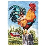 Knüpfteppich-Set DIY-Teppichherstellungs-Set für Erwachsene und Kinder Teppichherstellungs-Kits Kreuzstich-Set Teppichherstellung Kissen Handarbeit für Anfänger Heimdekoration Hahn 60 x 40 cm